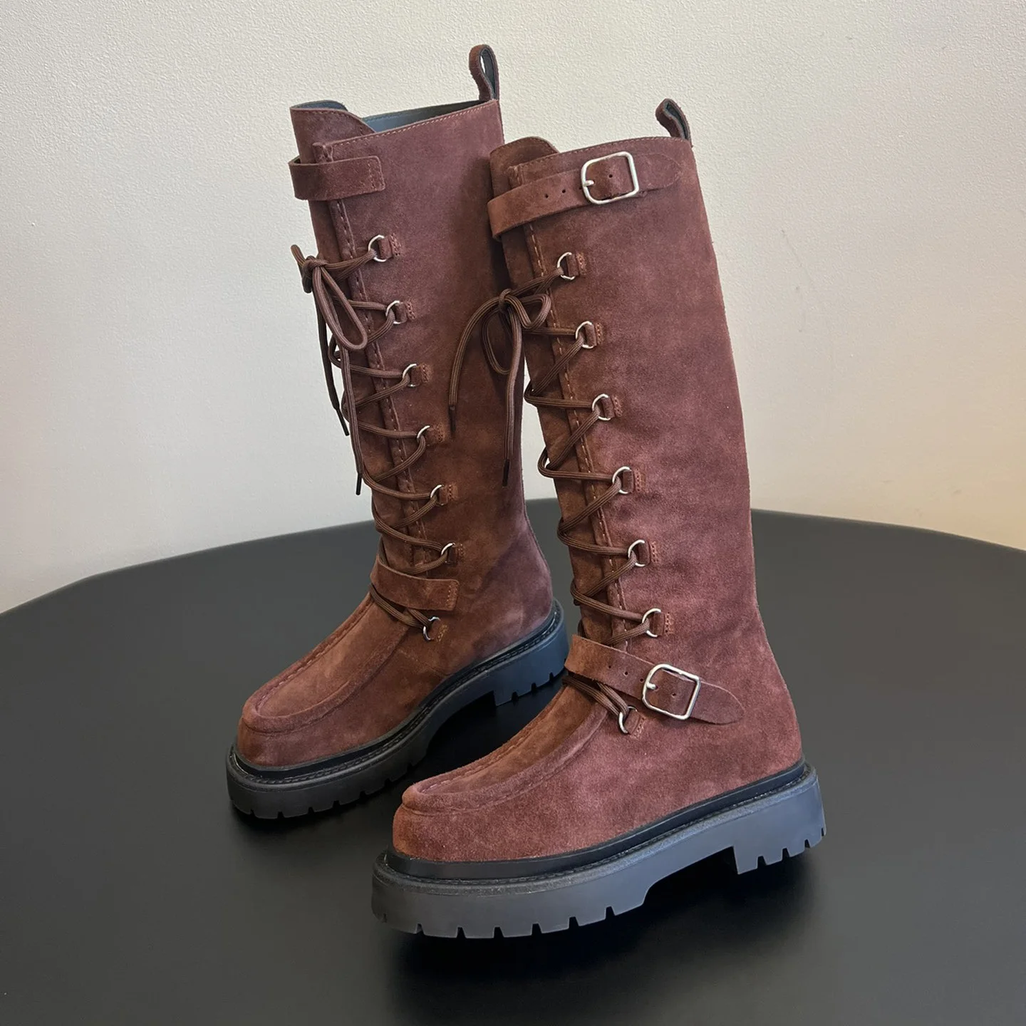 

Hot Sale Women's boots Calf boots Knee-high boots for women Long women bootsLuxe-Desi Lace-up Buckle Thick-soled Platform Boots