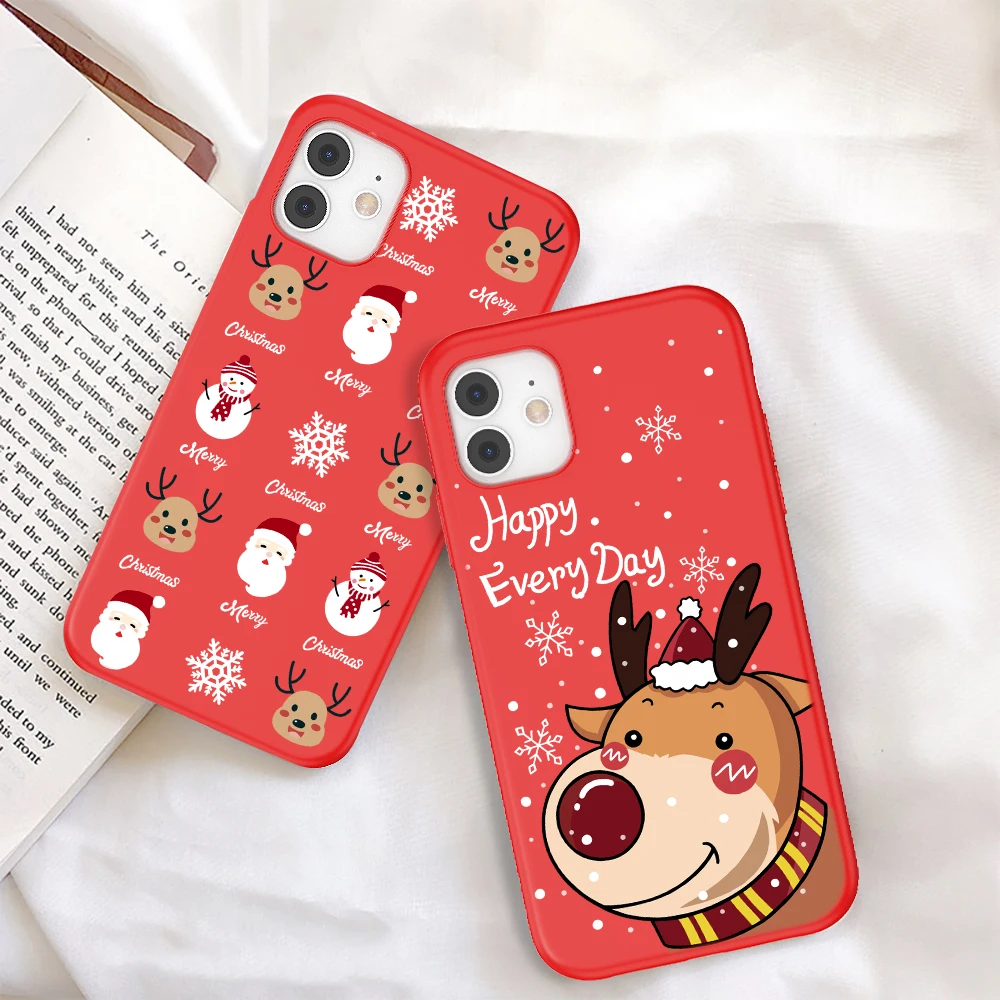 New Year Red Santa Reindeer Xmas Phone Case for IPhone 14 11 12 13 Pro Max Mini X XR XSMax 7 8Plus SE2 Soft Christmas Funda Para