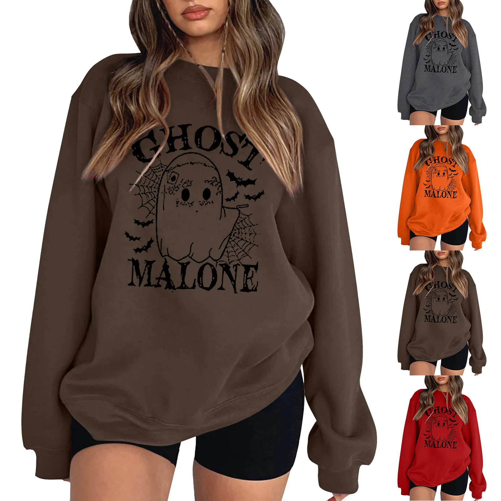 

Long Hoodie Sweatshirt Women's Womens Halloween Casual Loose Pullover Fun Letter Printed Drop Fitted Pullover Sweater Women