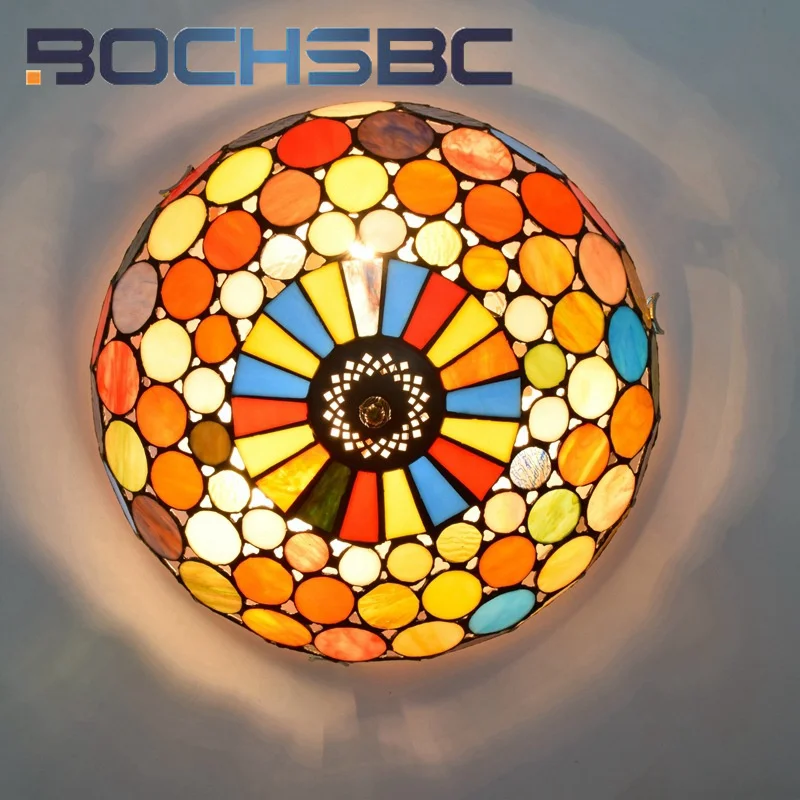 BOCHSBC Tiffany style stained glass Glitter 16 inch ceiling light for the living room bedroom hallway balcony LED decor