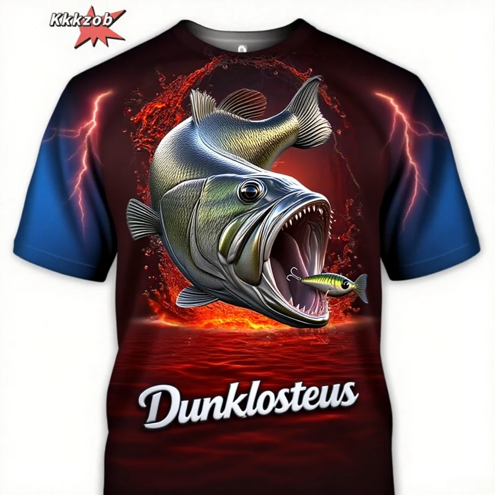 

Men's Clothing 3D Fishing Pattern Printed Short Sleeve Oversized T-Shirt Summer Outdoor Fishing Casual Round Neck Clothing Top
