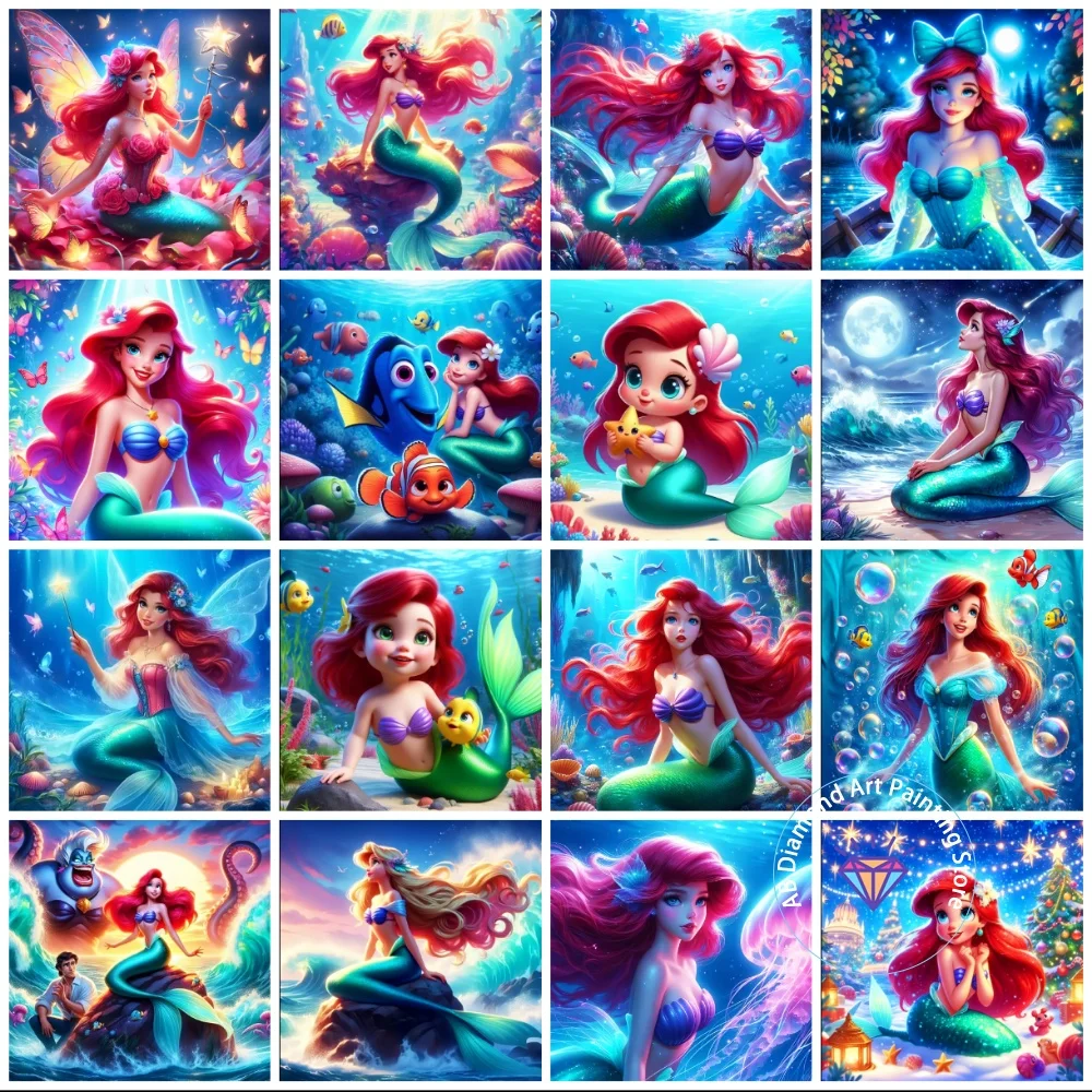 

Ariel The Little Cartoon AB Diamond Painting Kit Square Round Diamond 5D DIY Cross Embroidery Handmade Art Adult Gift Home Decor