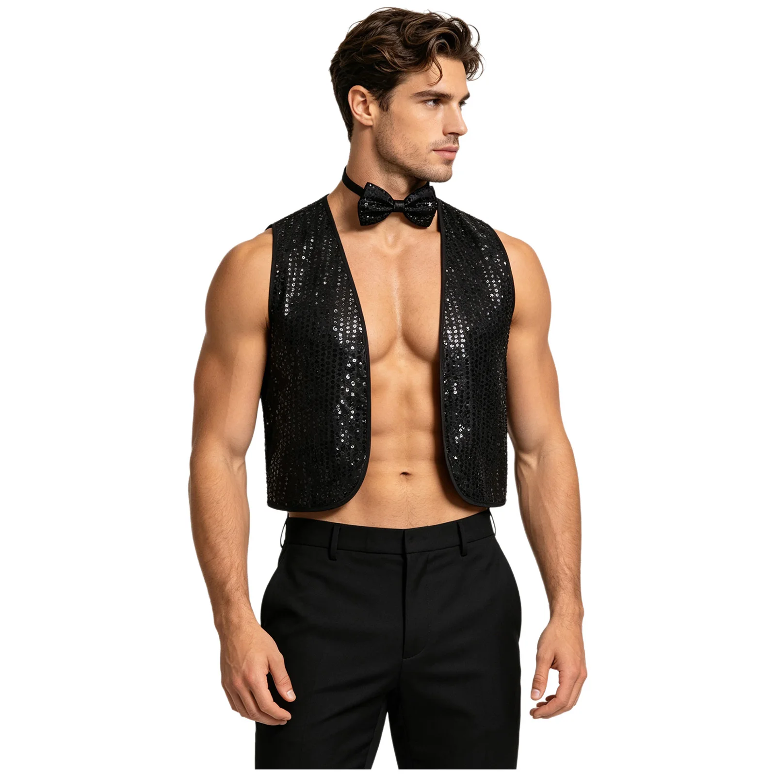 Sparkling  Hip-hop Jazz Street Dance Vest Men Shiny Sequin Waistcoat Choir Christmas Evening Party Stage Performance Costume