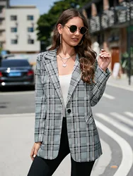 Blazer da donna con risvolto scozzese elegante moda Casual confortevole Blazer cappotti a maniche lunghe Urban Lady autunno inverno Streetwear