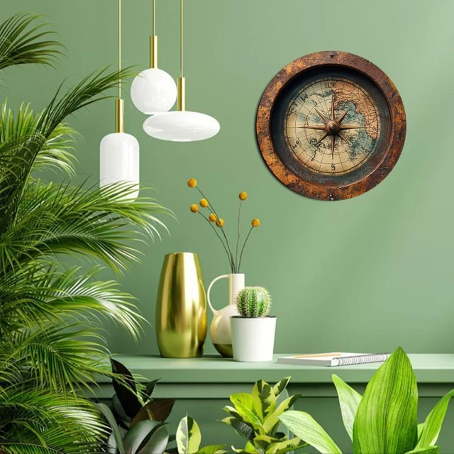 8in 2D Wooden Flat Disc Retro World Map Compass Wooden Deck Wooden Boat Decoration Gift Decoration For Sailing Enthusiast 5