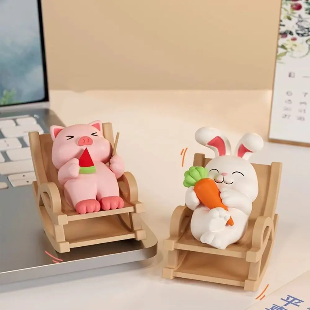 Chaise à Bascule en Résine de Cochon, Figurine Miniature de Dessin Animé Jetable, Micro Statue de Paysage, Jouet Modèle d'Animal de Dessin Animé, Artisanat