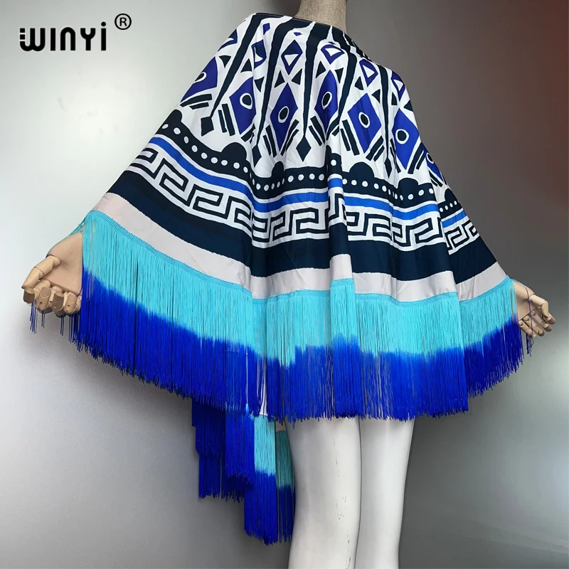 WINYI new Fashion Gradual fringe cloak beach Cover-up Elegant fashion maxi kaftan sexy Holiday African wamen evening dress
