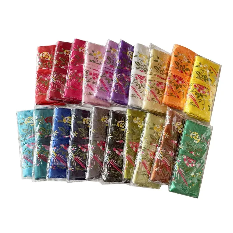 12pcs Chinese Wind Silk Jewelry Organizer Embroidered Jewelry Storage Bag Travel Pouch Ring Necklace Zipper Embroidery Roll Bag