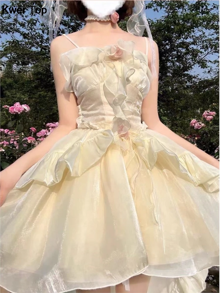 Fashion Elegant Birthday Lolita Party Dress With Underskirt Outfits Women French Ruffles Dancing Vestidos Summer Korean Clothes