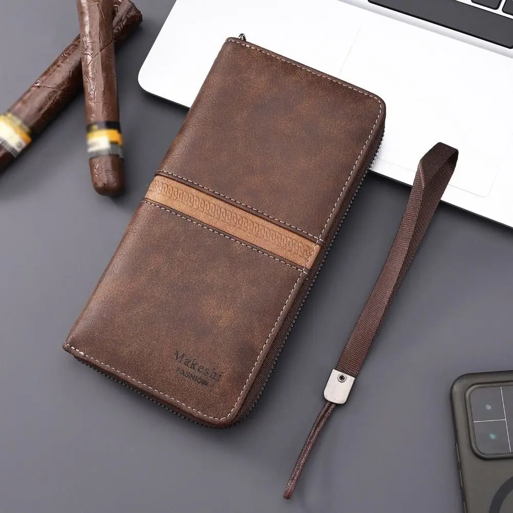 

Gift Vintage Vintage Coin Purse Portable Large Capacity Men's Long Wallet Zipper PU Leather Business Card Holder Bag Business