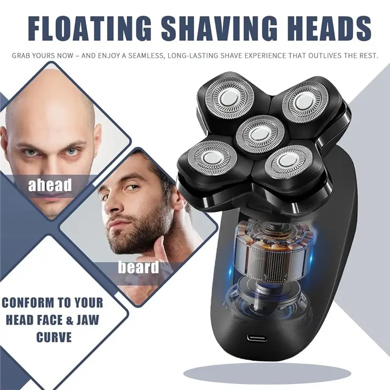 【الضرورة】للرجال 2 قطعة لماكينة حلاقة القبة MANSCAPED، 5 شفرات استبدال الرأس المغناطيسي، مرفق مغناطيسي #4
