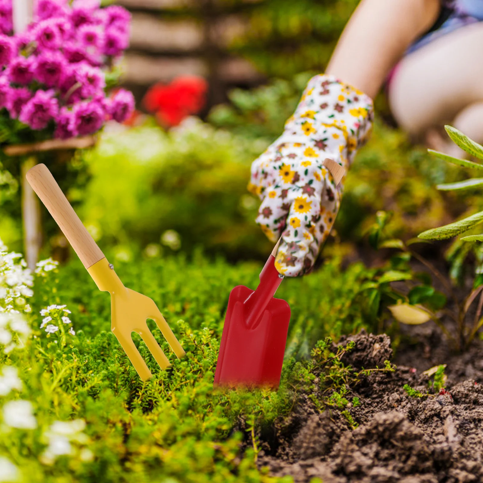 1 Juego 1 Juego de Mini pala de jardín para niños, herramientas de plantación portátiles, rastrillo de juego de arena al aire libre, juego de jardinería de playa para niños