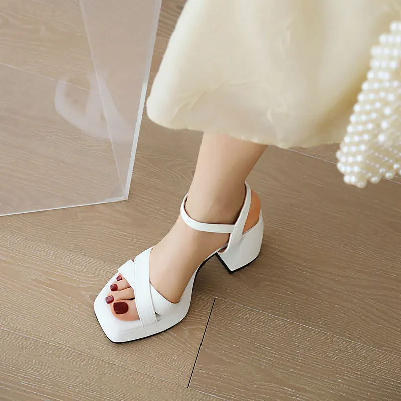 REAVE CAT Brand Women Sandals Toe Block Heels 9cm Platform 2cm Buckle Strap Big Size 41 42 43 Concise Daily Female Shoes