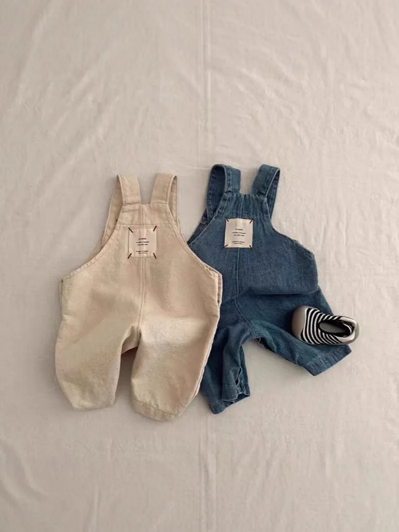 2025 Autumn New Baby Denim Overalls Infant Girl Strap Trousers Solid Toddler Casual Pants Boys Jumpsuit Baby Loose Jeans