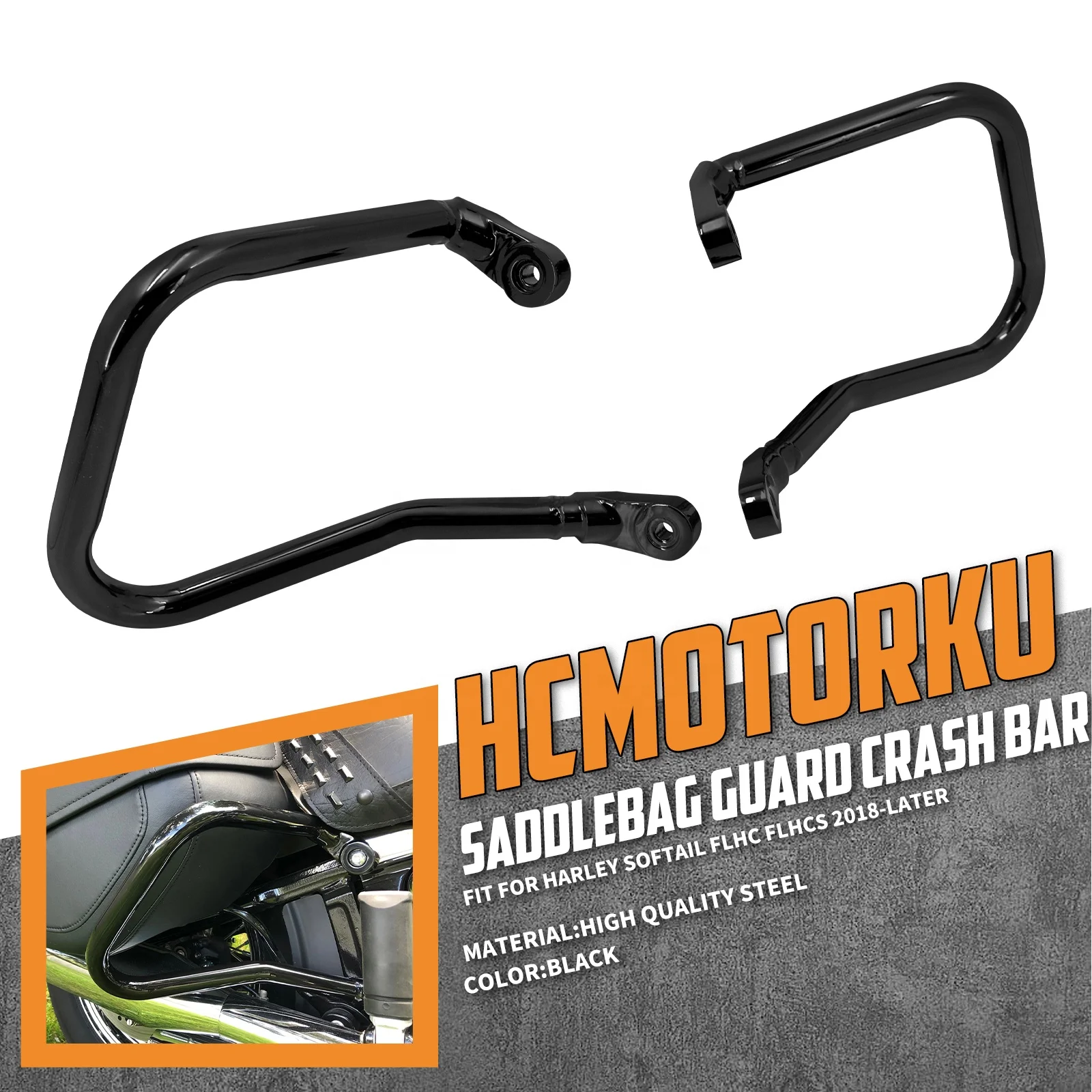 

Engine Crash Bar Rear Guard Bumper for Harley Softail Heritage FLHC FLHCS 2018-Up Black Chrome
