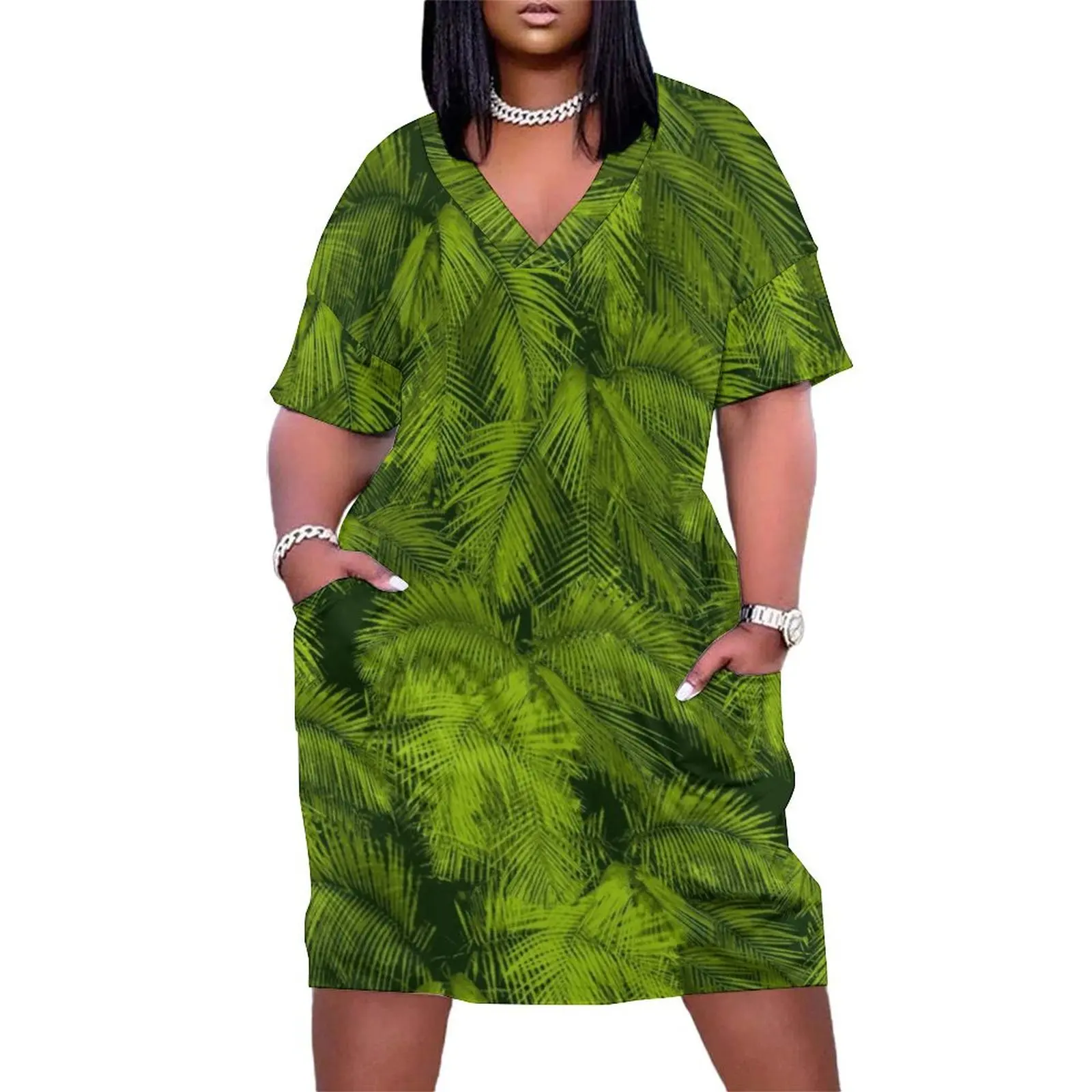 

Makana Palms Hawaiian Tropical Print - Green Loose Pocket Dress women dresses party dresses woman