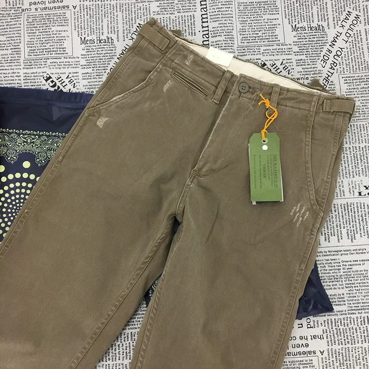 Autumn Heavyweight 97% Cotton Straight Cargo Pants Men's Loose Fit American Vintage Workwear Distressed Lumberjack Style Carbon