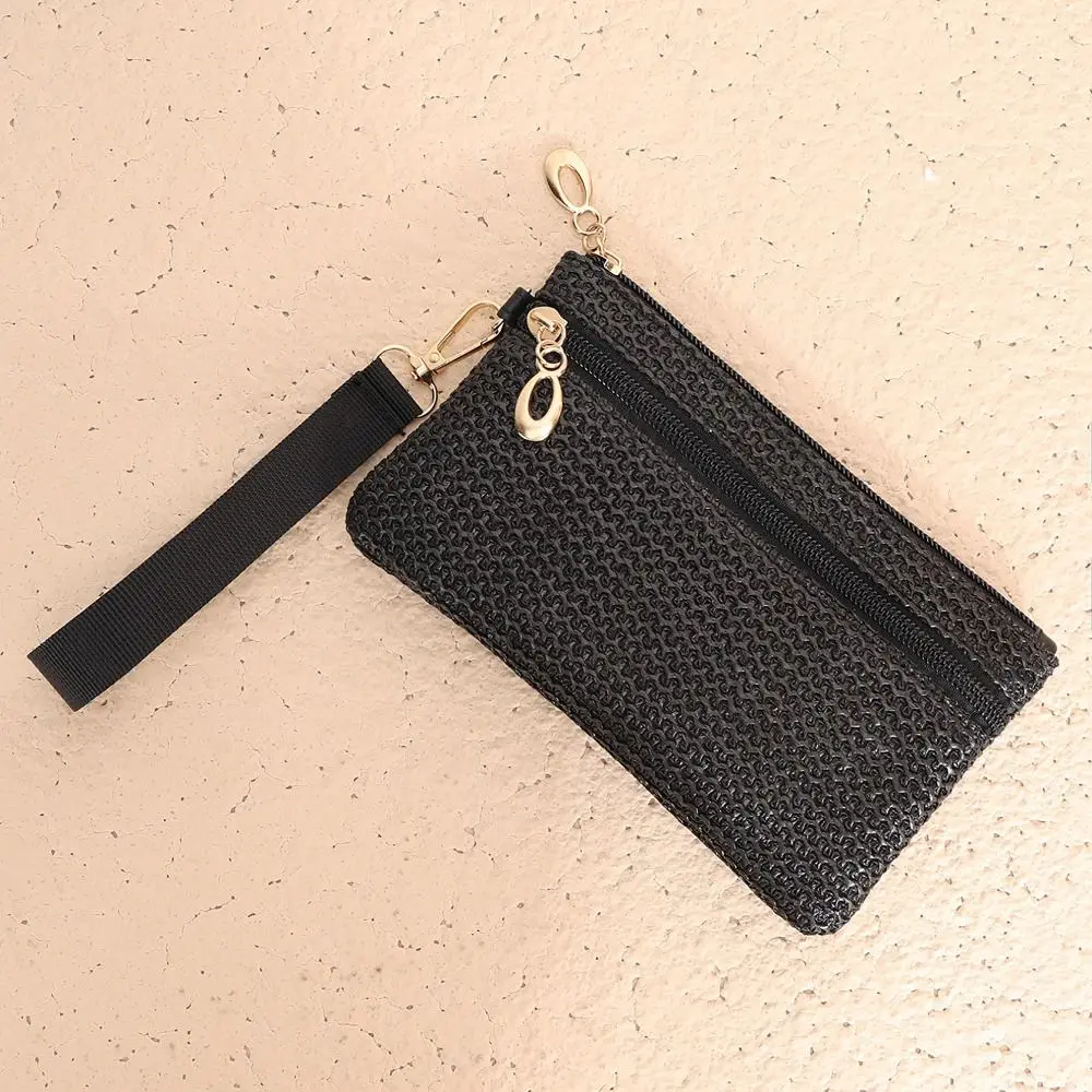 

Cute Straw Wallet Mini Double Zipper Handbag Coin Purse for Lady Women Girls