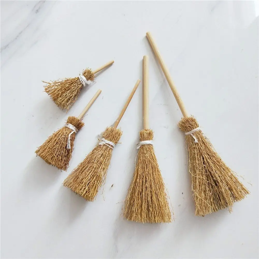 5Pcs Mini Broom Red Rope Straw Brooms Dollhouse Decor Halloween Micro Landscape Decorations Accessories Witch Broom