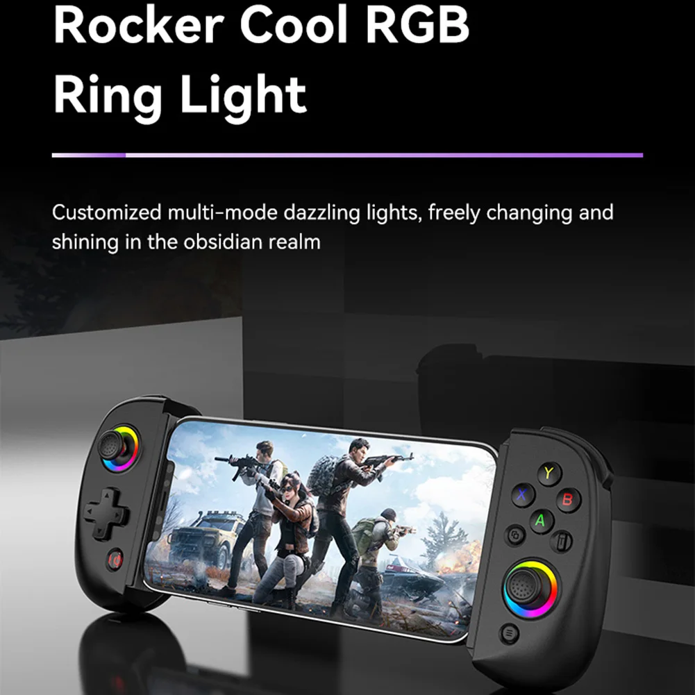 D8 Telescopic Mobile Phone Gamepad Bluetooth-Compatible5.2 Mobile Gaming Controller RGB Light for Android/iPhone/Switch /PS4/PC