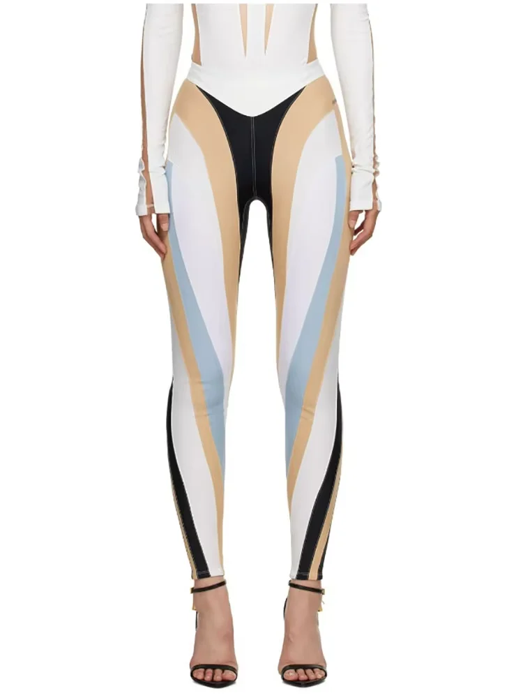 y2k autumn and winter three-dimensional splicing colour collision high-waisted Woman trousers2023 Slim stretch bottoming pants