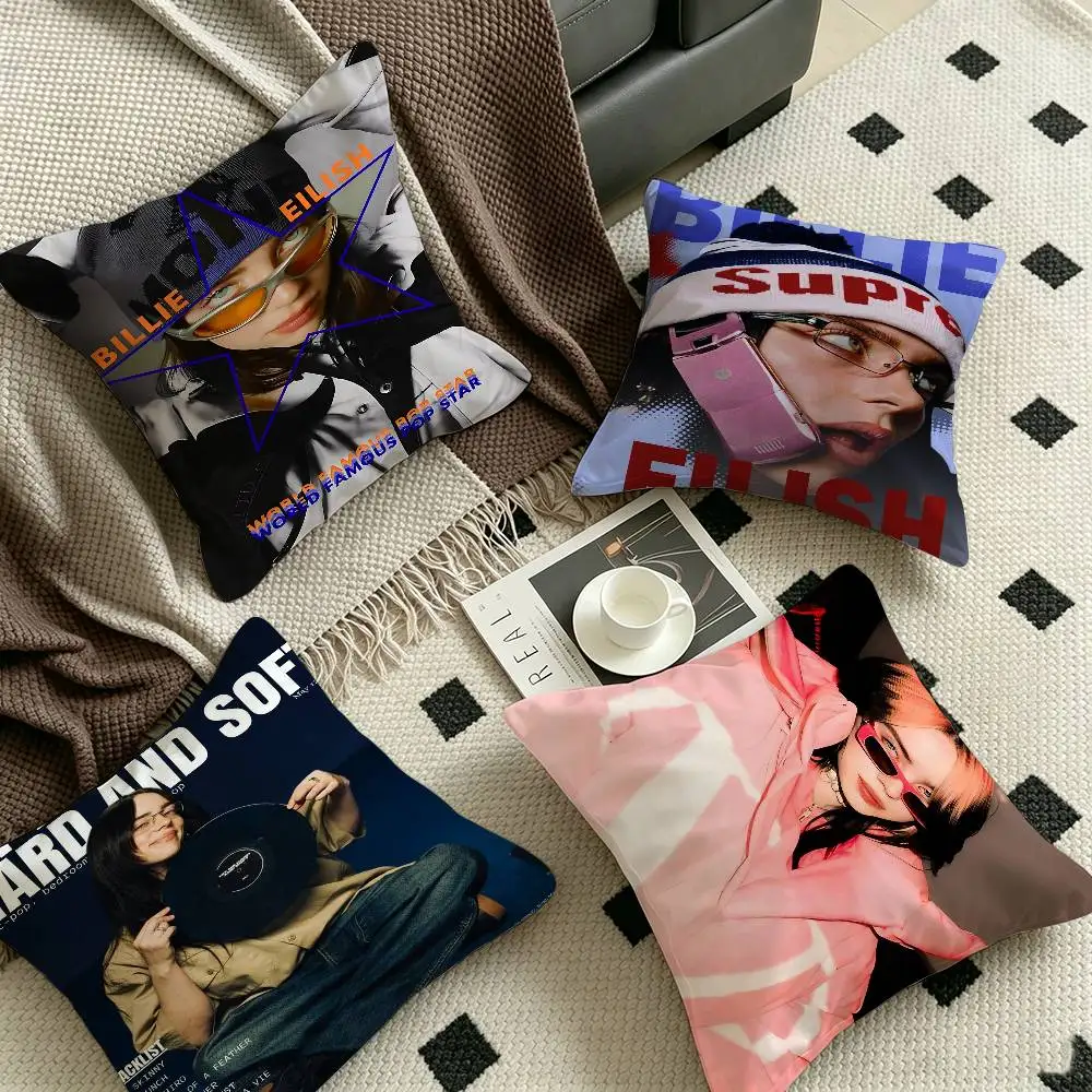 B-BillieS Singer E-EilishS Cushion Cover Car Throw Pillow Case For Sofa Car Christmas Gift 40x40cm 45x45cm