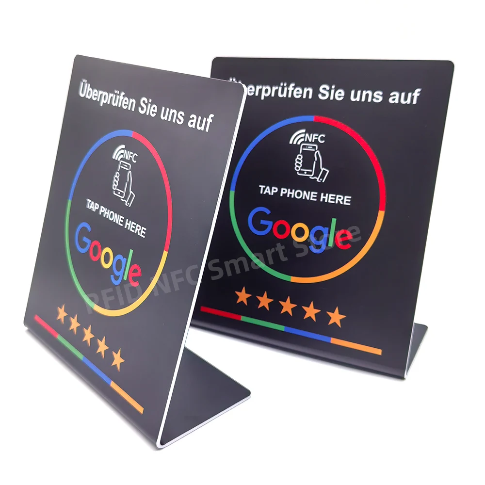Überprüfen Sie uns auf NFC Stand Display Table Display 13.56MHz NFC Tap Card Stand Reivew us on Google NFC215 504bytes NFC Stand