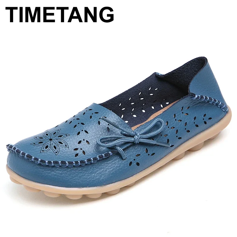 TIMETANG Plus Size Ballet Summer Cut Out Women Genuine Leather Shoes Woman Flat Flexible Round Toe Nurse Casual Fashion Loafer