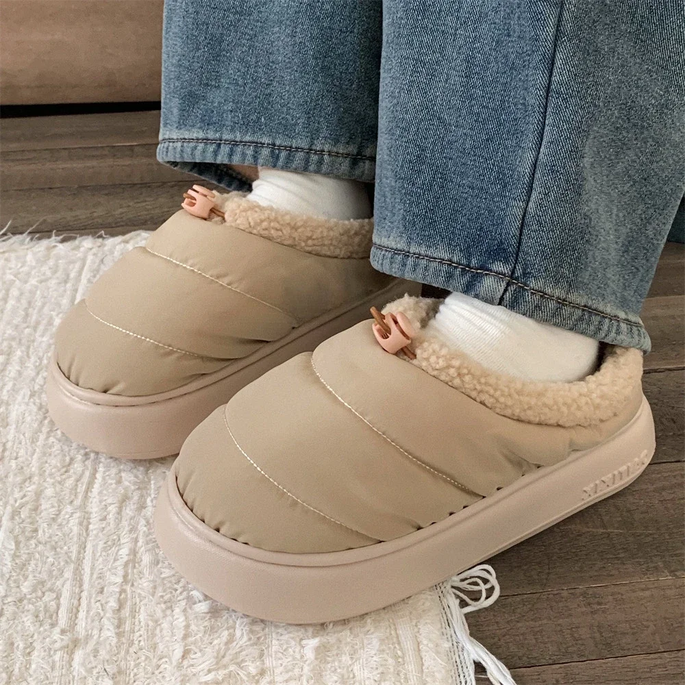 

Winter Household Cotton Slippers Men Indoor Warm Plush Footwear Non-Slip Platform Slippers Couple Women All-in Package Shoes