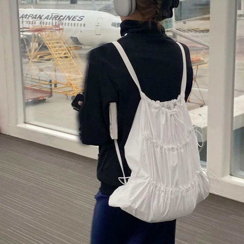 

White Drawstring Backpack Drawstring Sports Backpack Lightweight Nylon Fitness Bag Cute Backpacks Cartoon Backpacks Mochila Sac