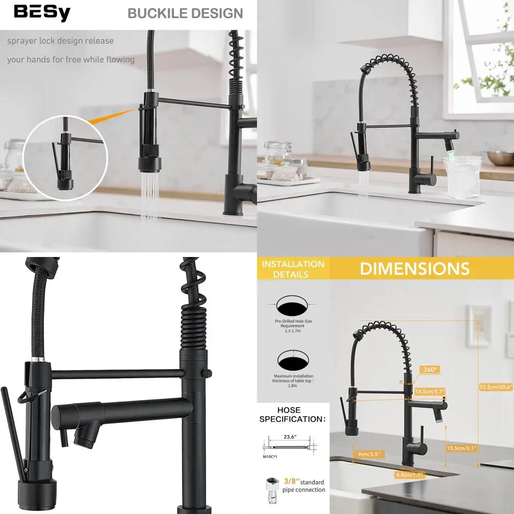 

Matte Black 20 Dual Spout Kitchen Faucet with Pull-Down Sprayer, LED Spring, Single Handle, and Pot Filler for Modern RV Use