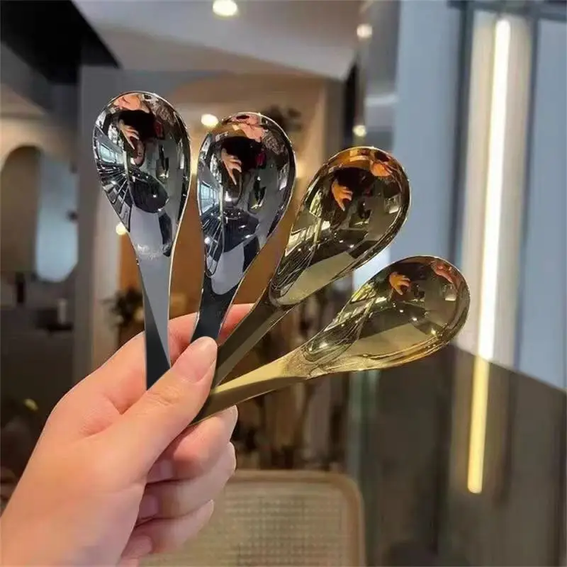 1/2/3PCS Stainless Steel Big Head Round Spoon Net Red Golden Dinner For Kitchen Gadgets Long Handle Stirring Dessert Spoons