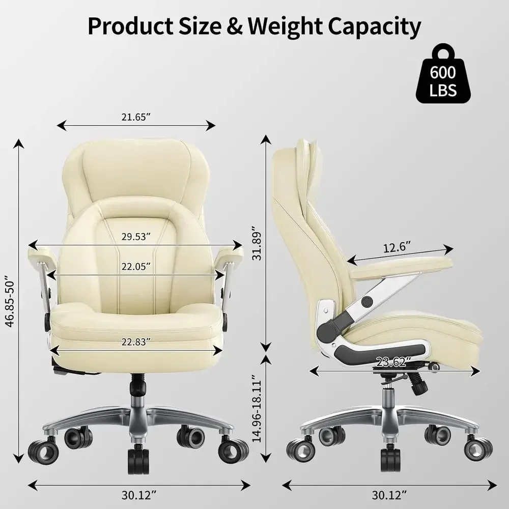 Ergonomic High-Back Desk Chair, 600lbs Capacity, Adjustable Lumbar Support, 5D Arms, Height & Function, PU Leather Executive Com
