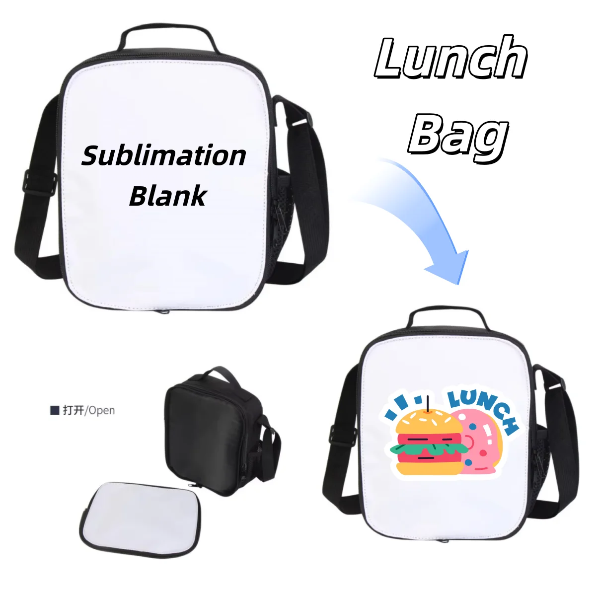 3pcs Student Crossbody Lunch Bag Insulate Warm Shoulder Bag for Heat Transfer Print Blank Sublimation Bag  Keep Warm Lunch Bag