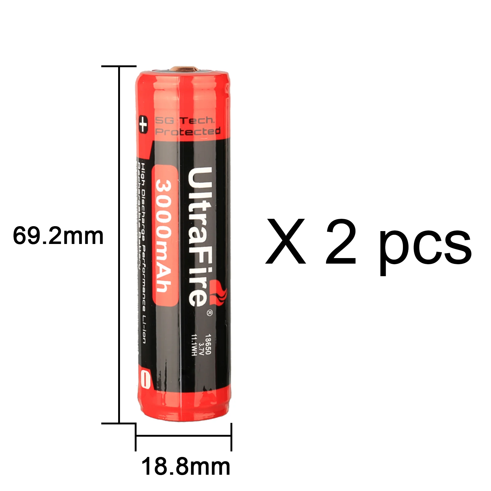 UltraFire 3.7V 18650 Rechargeable Lithium Battery 3000mAh Capacity Li-ion Battery Cells for Flashlight Remote Control Mouse Toys