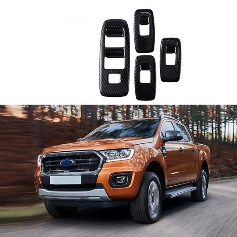

R1-Для Ford Ranger Everest Endeavour 2015+, внутренняя дверная ручка и переключатель подъема окна, накладка на панель, аксессуары, углеродное волокно