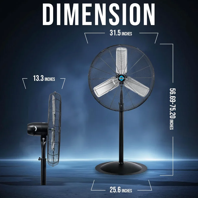 Tornado 30 Inch High Velocity Stationary Non-Oscillating Metal Pedestal Fan Commercial, Industrial Use 3 Speed 8850 CFM 10 FT