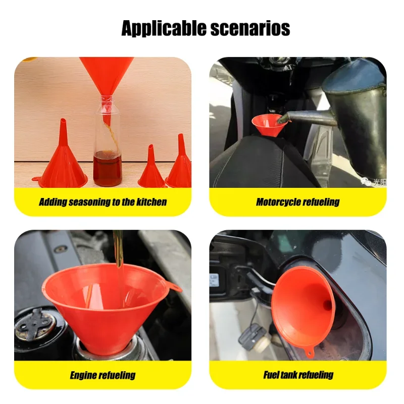 4/8pcs Red Plastic Funnel Set for Car Gasoline Engine Oiling Funnel  Auto Home Kitchen Function Plastic Funnel Home Lab