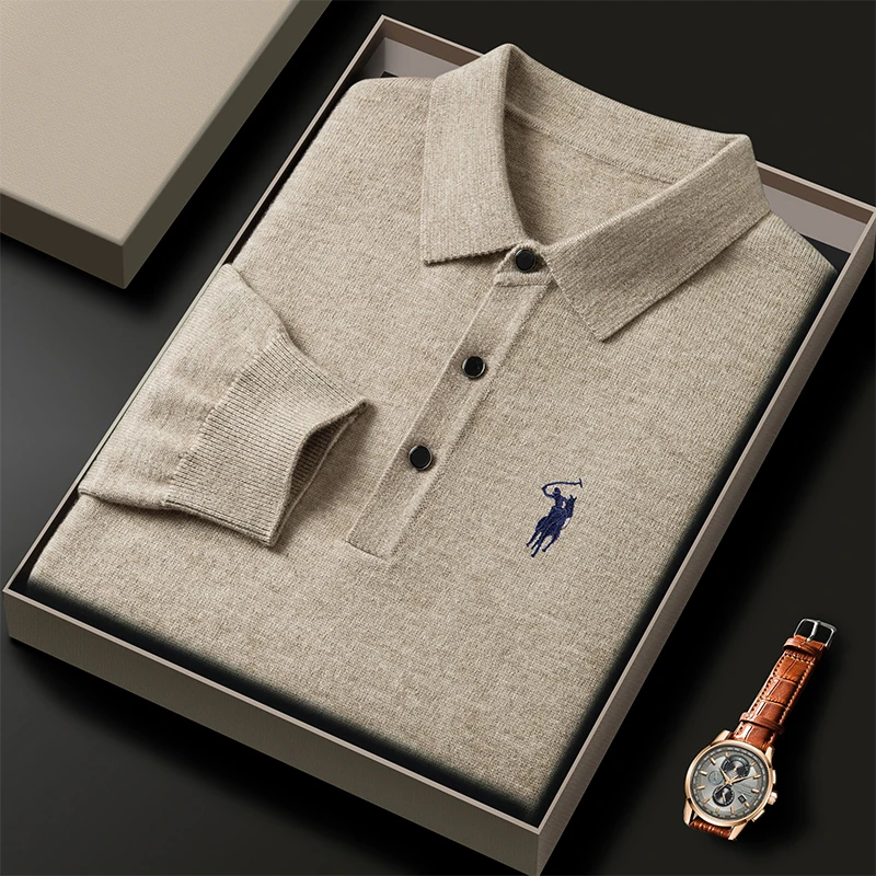 

High quality luxury knitted long sleeve T-shirt men's autumn new designer brand Pony embroidery fashion Paul classic polo shirt