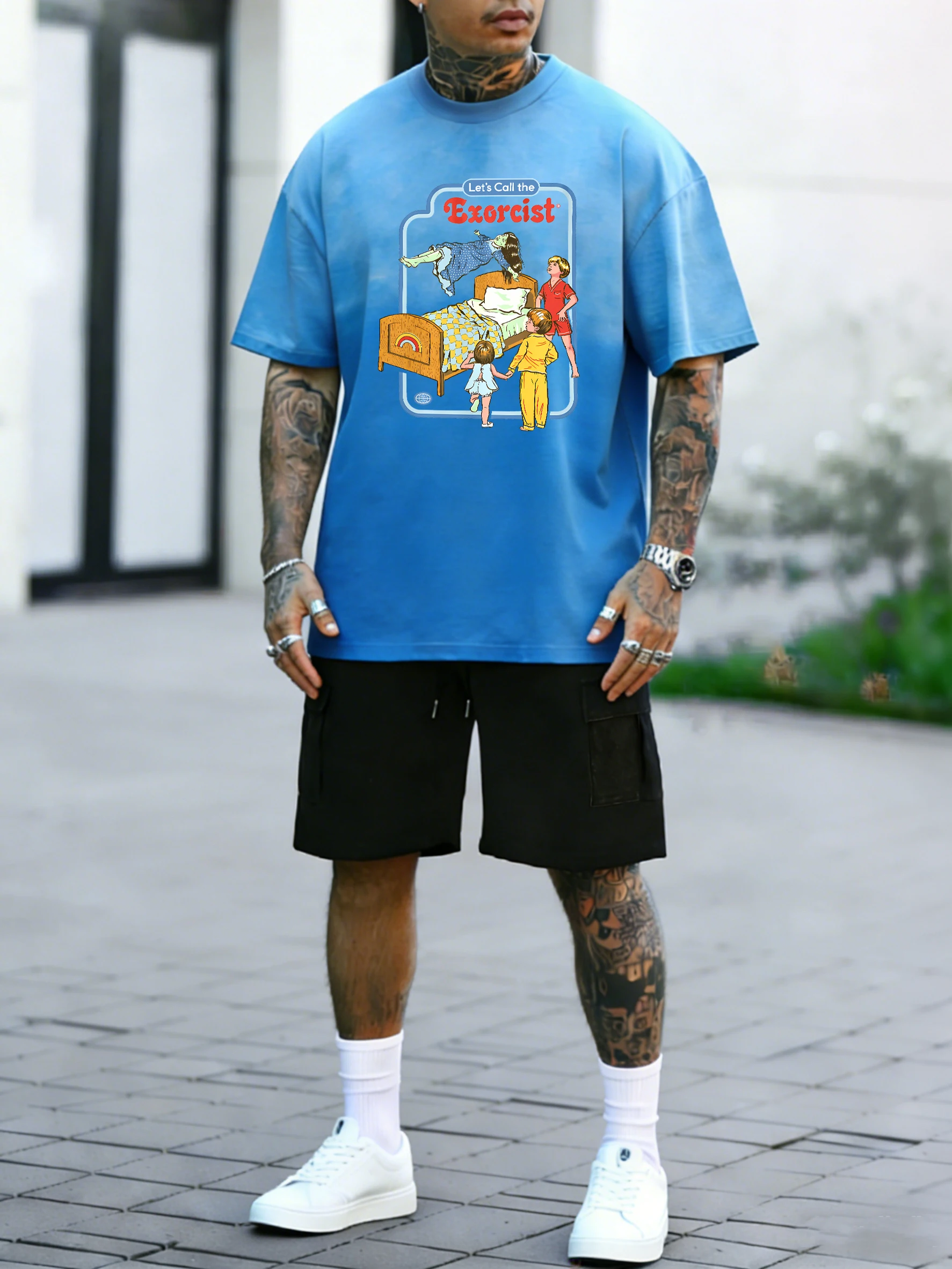 

Мужская летняя футболка с принтом «Экзорцист», удобная хлопковая футболка, спортивная универсальная модная одежда, свободный комплект с шортами