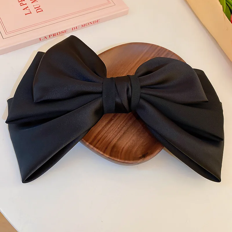 2023 High-end Pure Color Satin Barrette Hair Accessories Bow Clips Oversized Women Bow-knot Silk Hairpins Spring Clips Wholesale