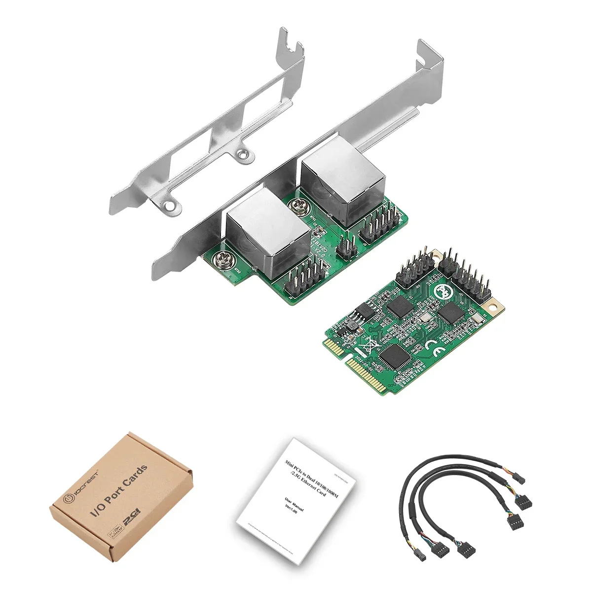 IOCREST 2.5G Mini PCIe to RJ45 Network Card dual ports 2500Mbps Mini PCI Express NIC Lan Card for Realtek 8125B Chipset