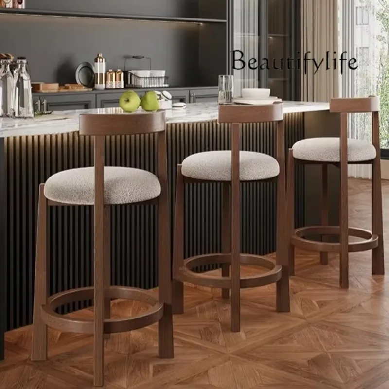 Kursi Makan Kayu Solid Abadi Gaya Abad Pertengahan Prancis BJ, Kursi Sandaran Makan Kayu Ash untuk Apartemen Kecil, Kursi Bar, Model Terbaru 2024