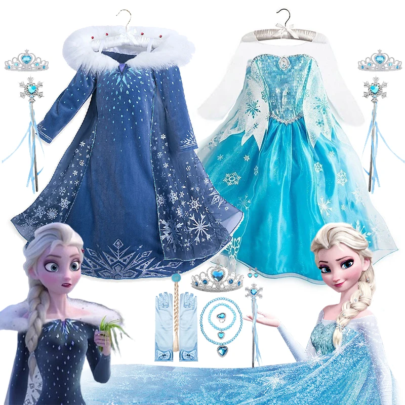 

Зимний костюм Эльзы «Холодное сердце» для девочек, синее платье с длинными рукавами, детское платье принцессы для косплея, наряд для Хэллоуина, дня рождения