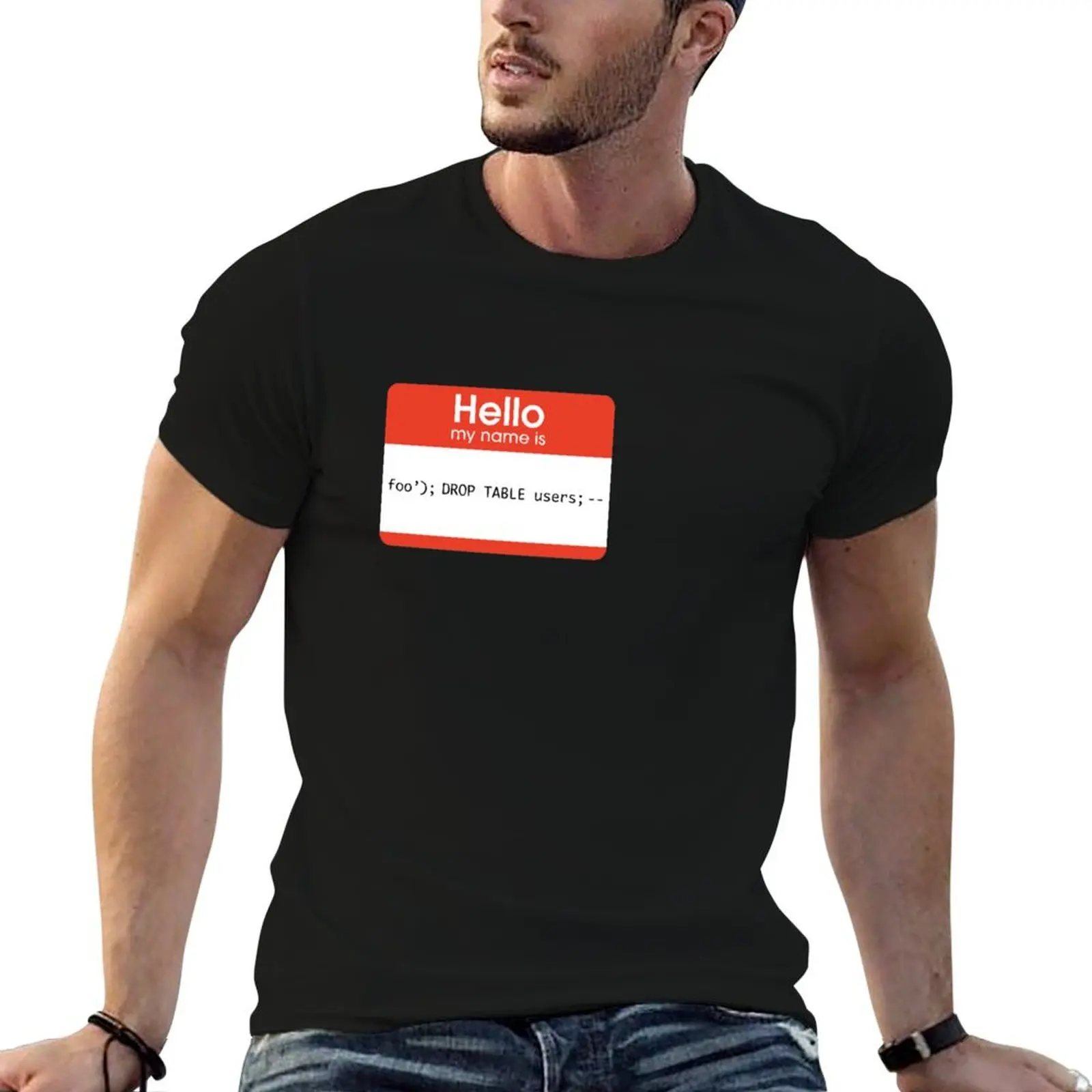 مرحبا اسمي SQL حقن تي شيرت مطبوعة تي شيرت للرجل أنيمي تي شيرت للرجل تي شيرت للرجل حزمة القطن تي شيرت #1