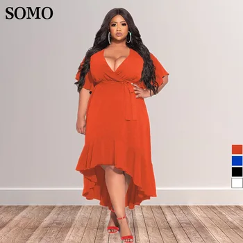 Moda sexy profundo v manga curta vestido longo verão rendas até irregular elegante feminino vestidos tamanhos grandes atacado dropshipping