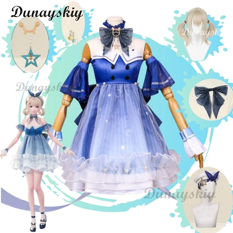Spiel Infinity Nikki Shiny Bubbles Cosplay Kostüm Perücke Lolita Cosplay Rock Blaues Kleid Frauen Kawaii Halloween Dress-Up Maßgeschneidert