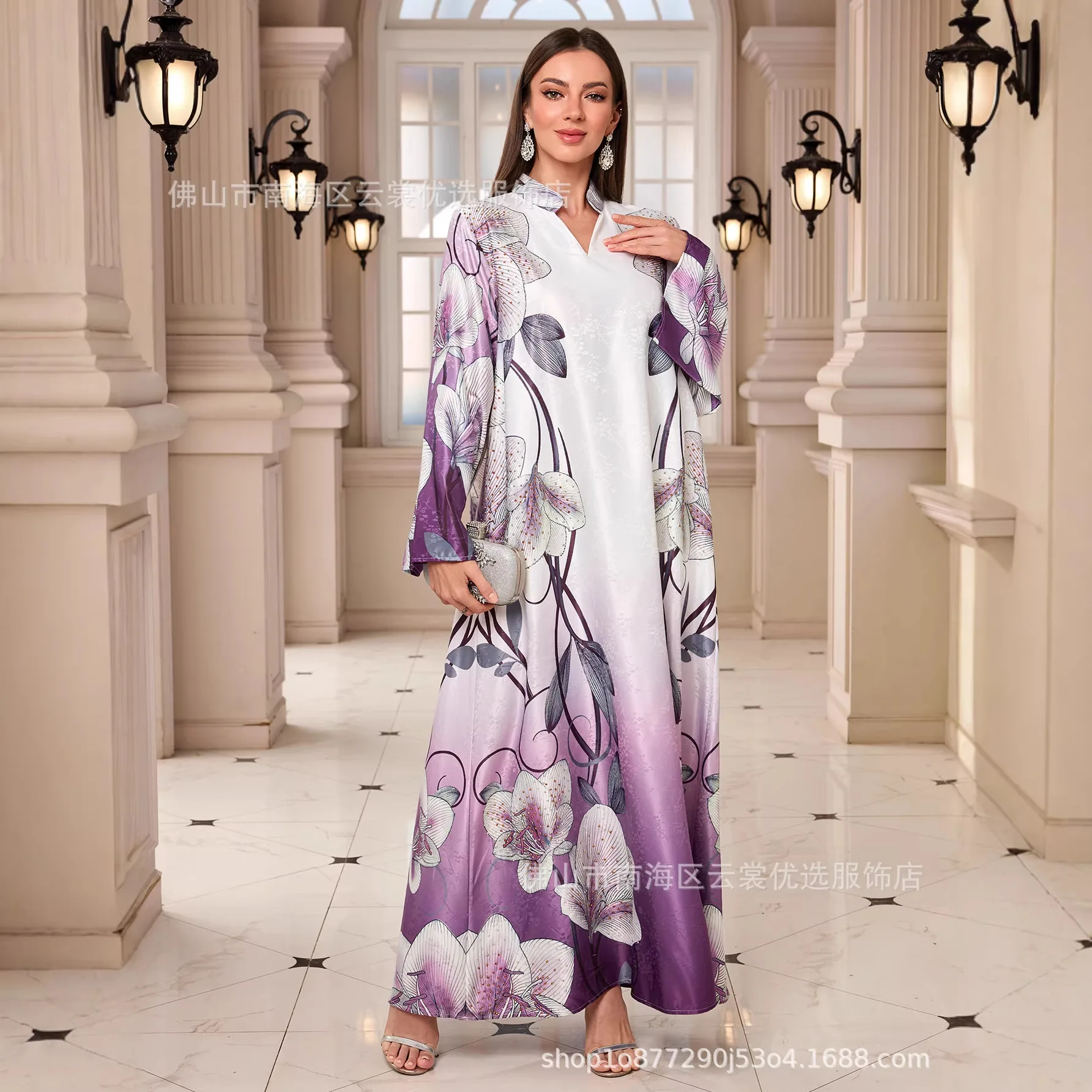 

Eid Women print Dress Abaya Muslim jalabiya Ramadan flower Vestidos Largos party dresses Arab Long Robe Morocco Dubai Kaftan