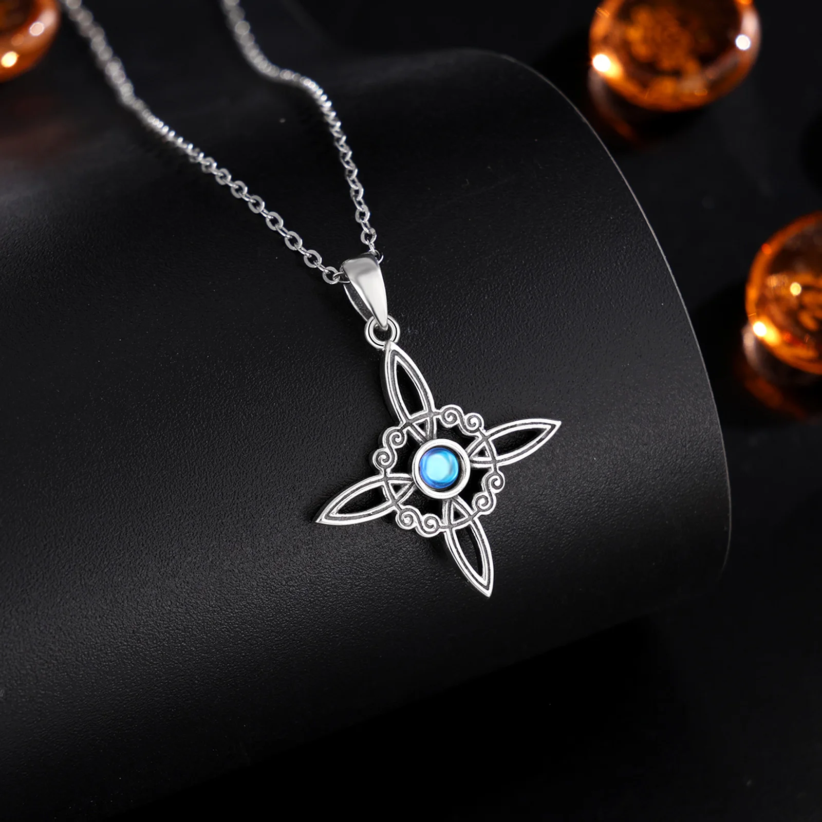 AEONSLOVE Original 925 Sterling Silver Witches Knot Necklace Moonstone Celtic Amulet Pendant Wicca Pagan Jewelry Gift for Women