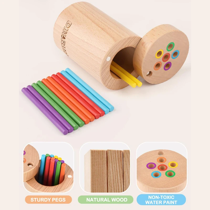 Toddler Toys Montessori for 1 2 3 Year Old Color Matching Fine Motor Skills Sensory Toys Wooden Educational Stick Board Game